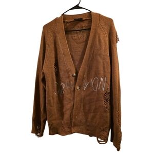 Emo Nite Oblivion Cardigan Distressed Knit Brown Size S